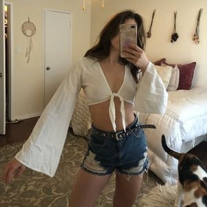 FESTIVAL TOP ⚡️ Bell Sleeve Crop Top Tie Lace back